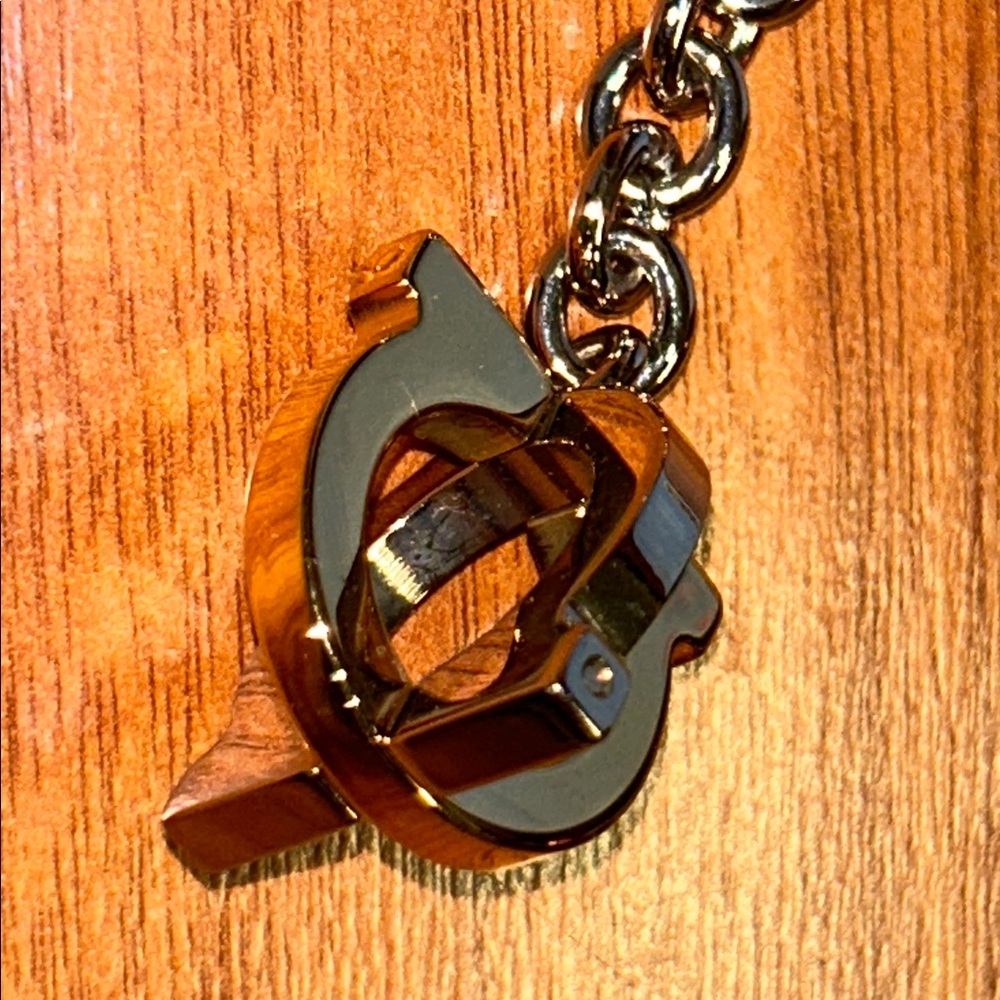 Authentic Salvatore Ferragamo Gold and Silver Tone Logo Keychain - Picture 2 of 9